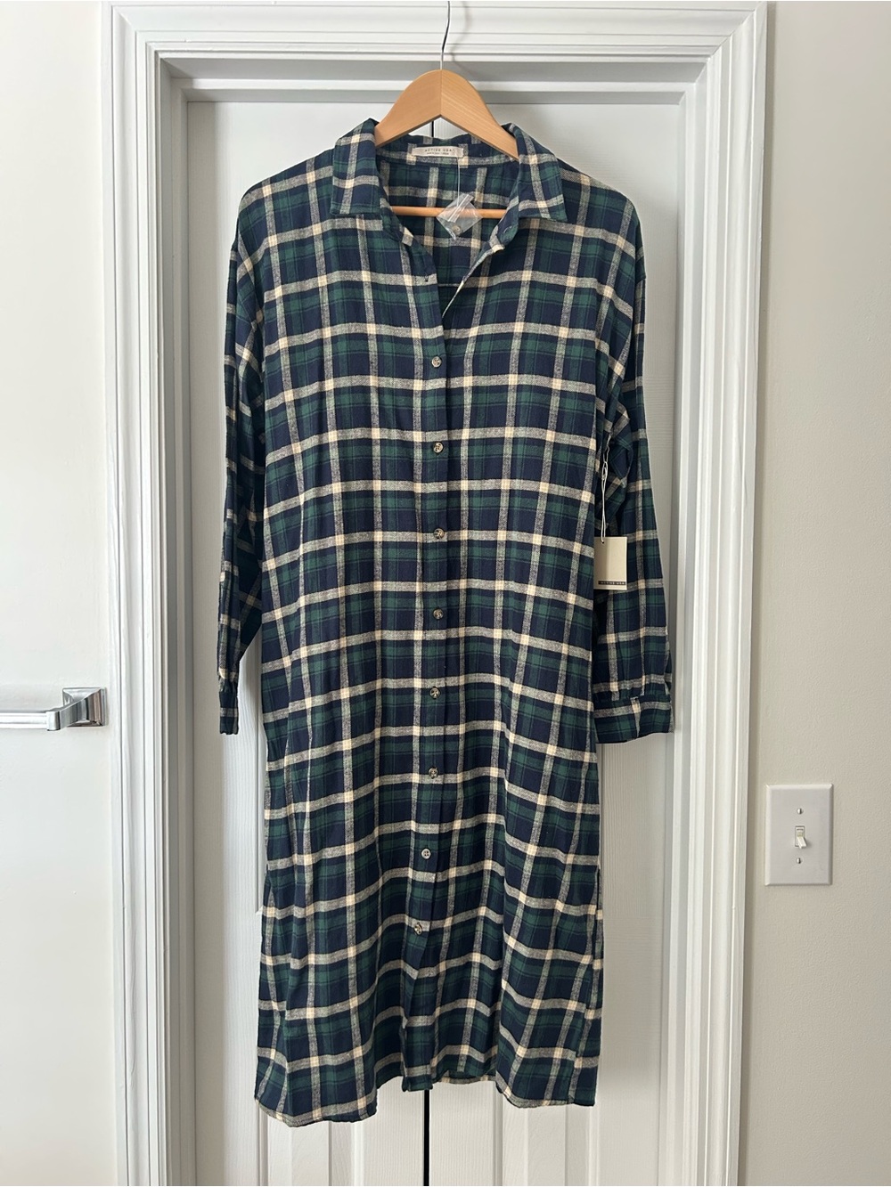 Active USA Navy & Green Plaid Button-Down Shirt Dress